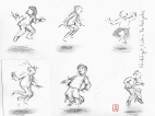 Tegning, drawing, jumping, kids, playing, 