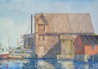 Fiskeolie, fish oil, factory, hvalolie, whaleoil, akvarel, watercolour