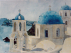 Kirke, church, akvarel, watercolour