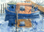 Fiskebåd, fisker, fishing boat, fishing, harbour, Copenhagen, watercolour