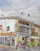 Cornershop, shop, butik, scoter, akvarel, watercolour,  electrical, wires, elektriske, ledninger