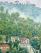 Kandy, Sri Lanka, jungle, white egrits, village, mist, akvarel, watercolour