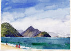 Beach, Brazil, watercolour, akvarel